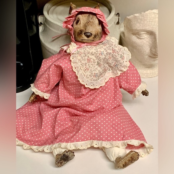 Vintage Artisan Hand Crafted Female Baby Doll Pink Dress Rabbit Head Baroque - Picture 10 of 15